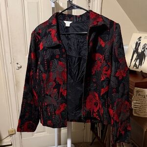 Christopher & Banks Red and Black Floral Blazer